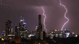 Lightning over Melbourne skyline