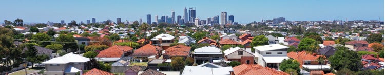 Arial view of a block of suburban houses.