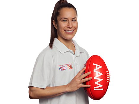 AAMI Clangers For Good - Female Footballer holding a footy