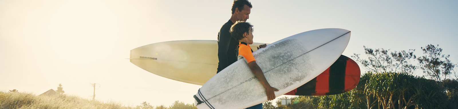 Father and son surfing