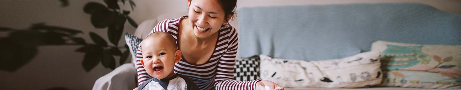 Mum with baby at home