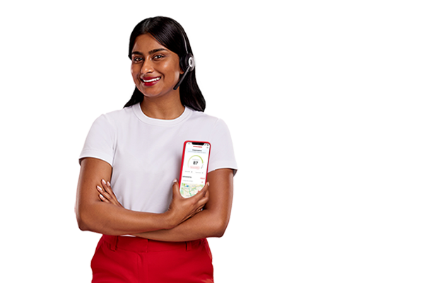 AAMI Woman holding a smartphone showing the AAMI App and smiling