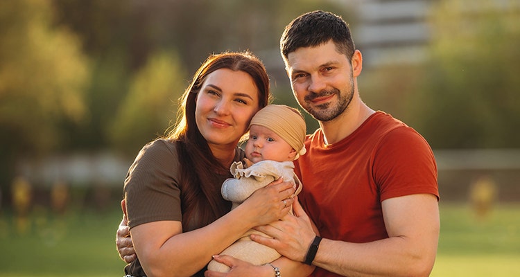 Family smiling for camera