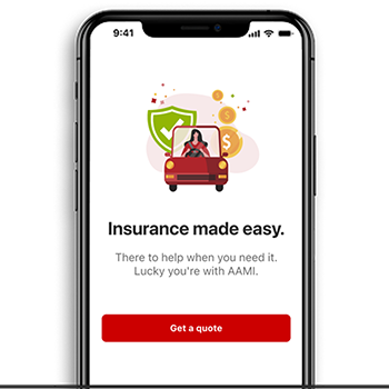 Smartphone showing the AAMI App with &#39;Get a quote&#39; button