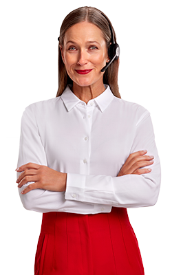 Woman wearing headphones with her arms crossed and smiling